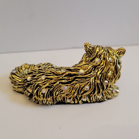 Jeweled Gold Cat Trinket Box With Hinged Lid & Velvet Lining - Picture 7 of 9